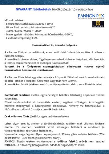 900W TERMOSZTÁTOS FŰTŐPATRON CSŐRADIÁTORHOZ FEHÉR 