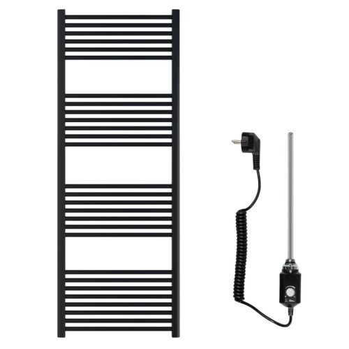 Heiztech elektromos törölközőszárító radiátor szett 400x1600 egyenes, fekete, (600W) fűtőpatronnal